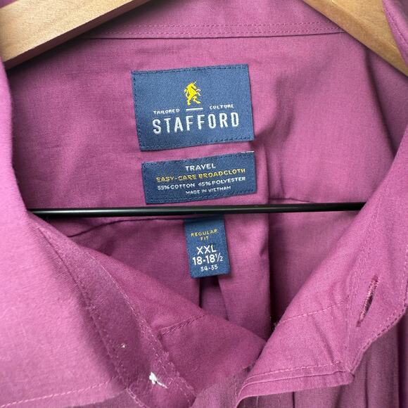 Stafford Easy Care Broadcloth Travel Button Dress Shirt Dark Purple Size XXL - Picture 3 of 5